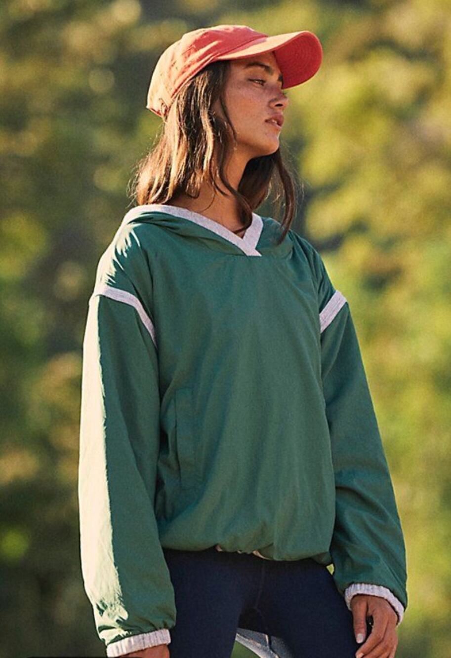 Free People don't back down nylon pullover in smoke pine green